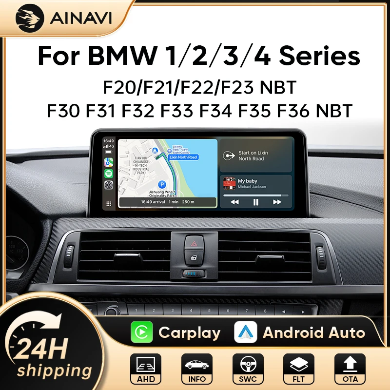 Radio samochodowe AINAVI do BMW serii 1 2 3 4 F20 F21 F22 F23 F30 F31 F32 F33 F34 F35 F36 NBT Bluetooth Bezprzewodowy Carplay Android Auto Apple Carplay Stereo Samochodowe Audio Samochodowe