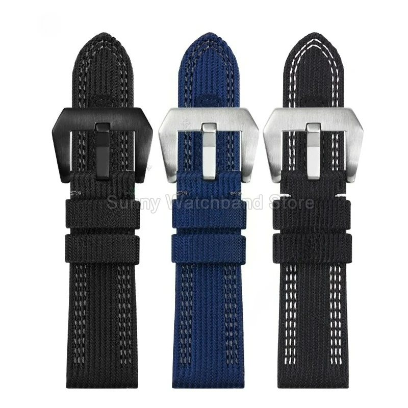 تنفس قماش سوار 22 24 26 مللي متر لبانيراي PAM111 PAM441 PAM985 الرجال النايلون ساعة اكسسوارات أسود أزرق حزام الساعات #6