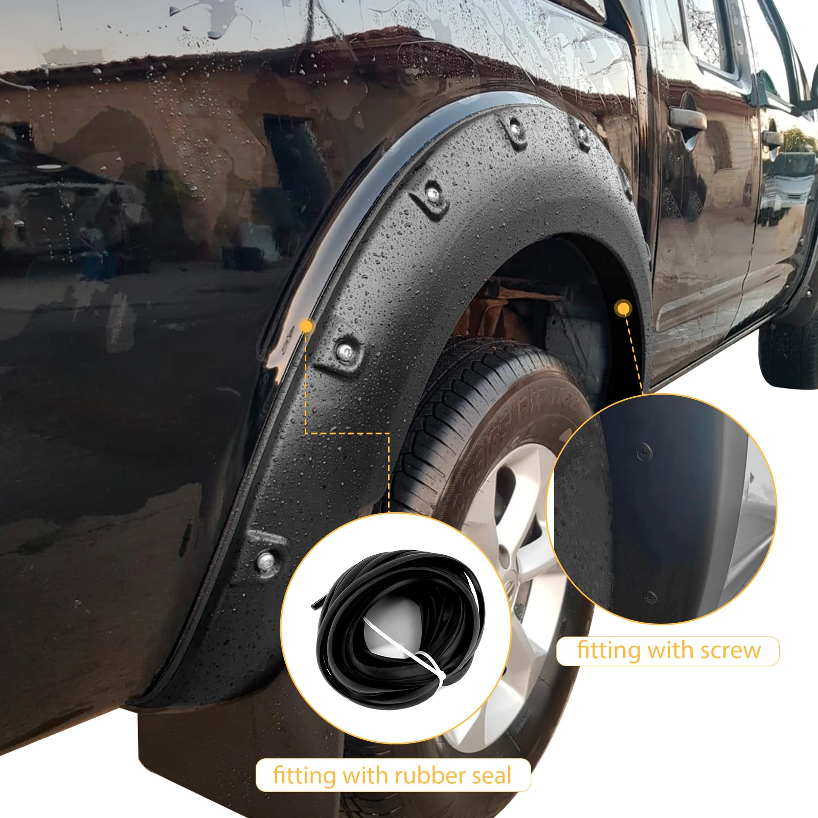 7\'\' Large Coverage Fender Flares Wheel Arch for Nissan Navara D40 2006-2010 Double Cabin Only for Thai Version with 59.5inch Bed