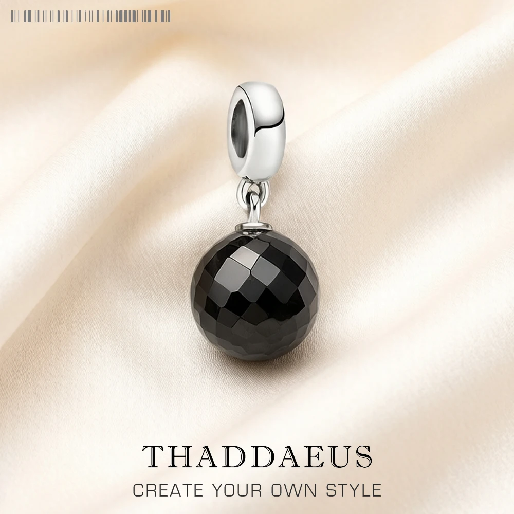 Black Gray Hanging Crystal 925 Sterling Silver Suncatchers Faceted Ball Pendant Charm For Women