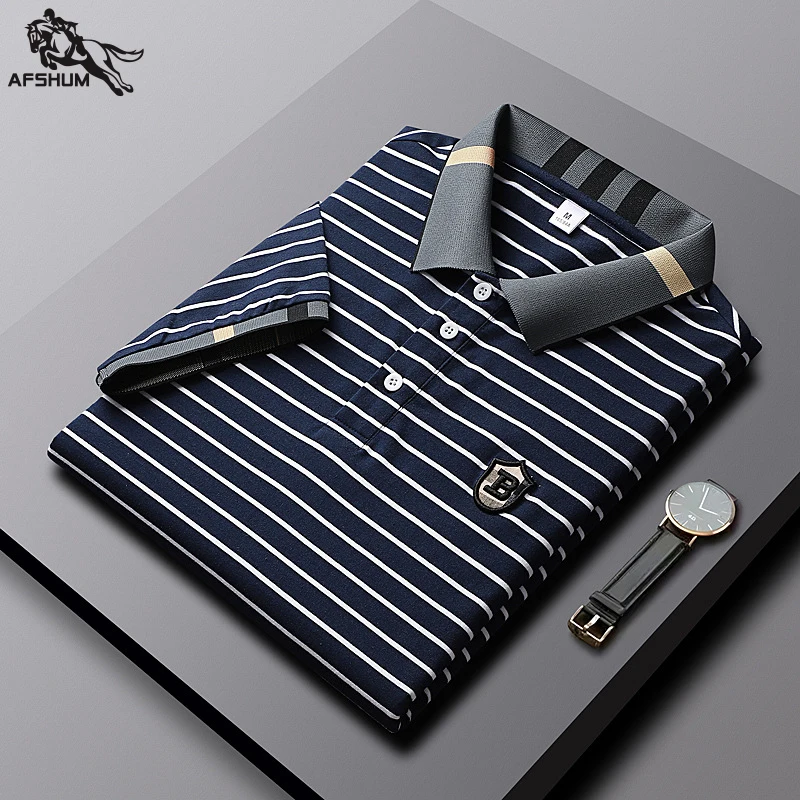 Polo de manga corta para hombre, Camisa de algodón a rayas, informal, de negocios, de alta calidad, M-4XL, novedad de verano, 3661