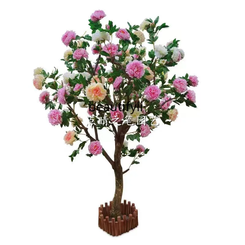 Simulation Peony Flower Trees Rich Fake Trees Floor-Standing Decorations Plant Landscape Make a Wish Happiness Tree