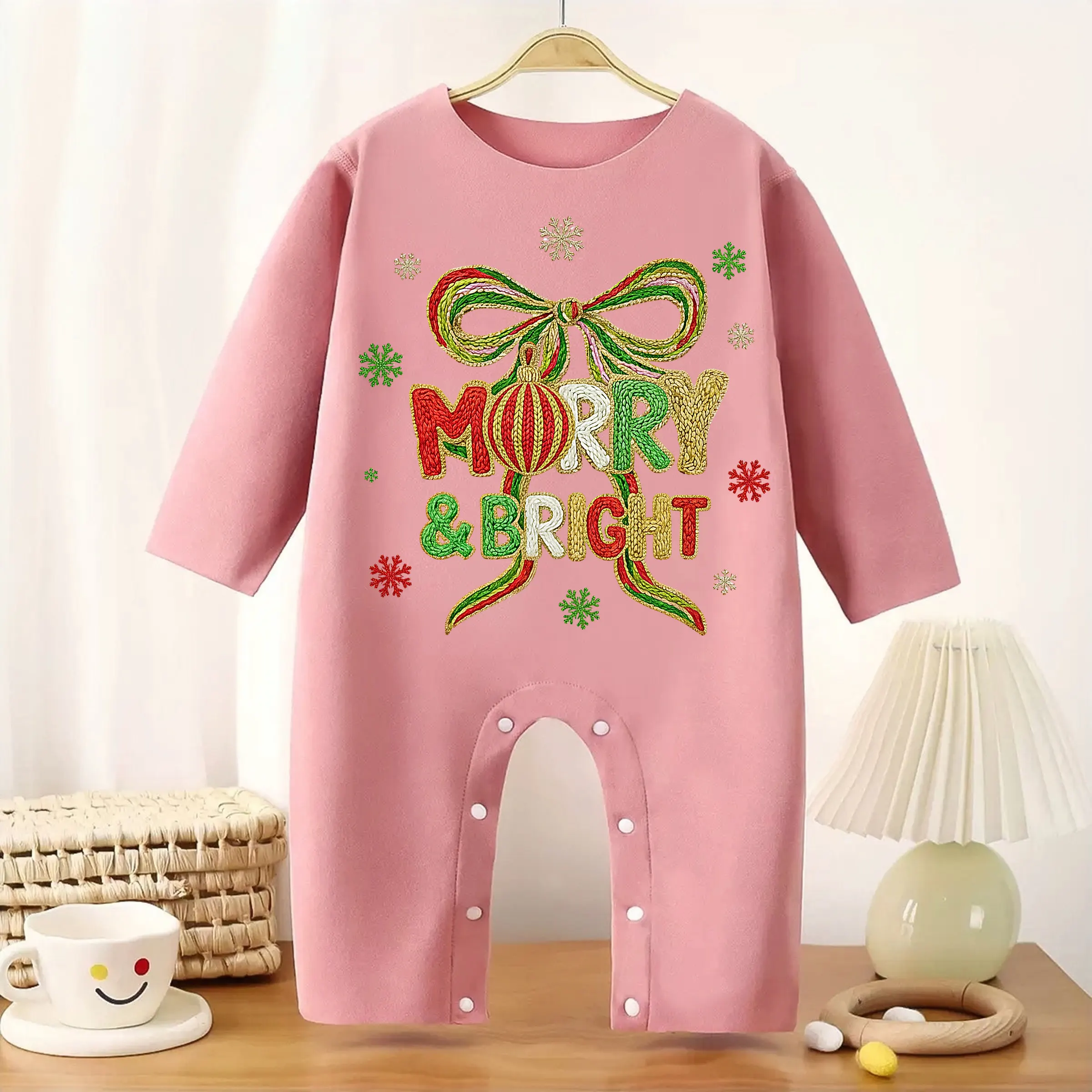 

Утепленный комбинезон для малышей Merry And Bright Happy New Year с длинными рукавами, сохраняющий тепло для высоты, детская ткань 60–90 см