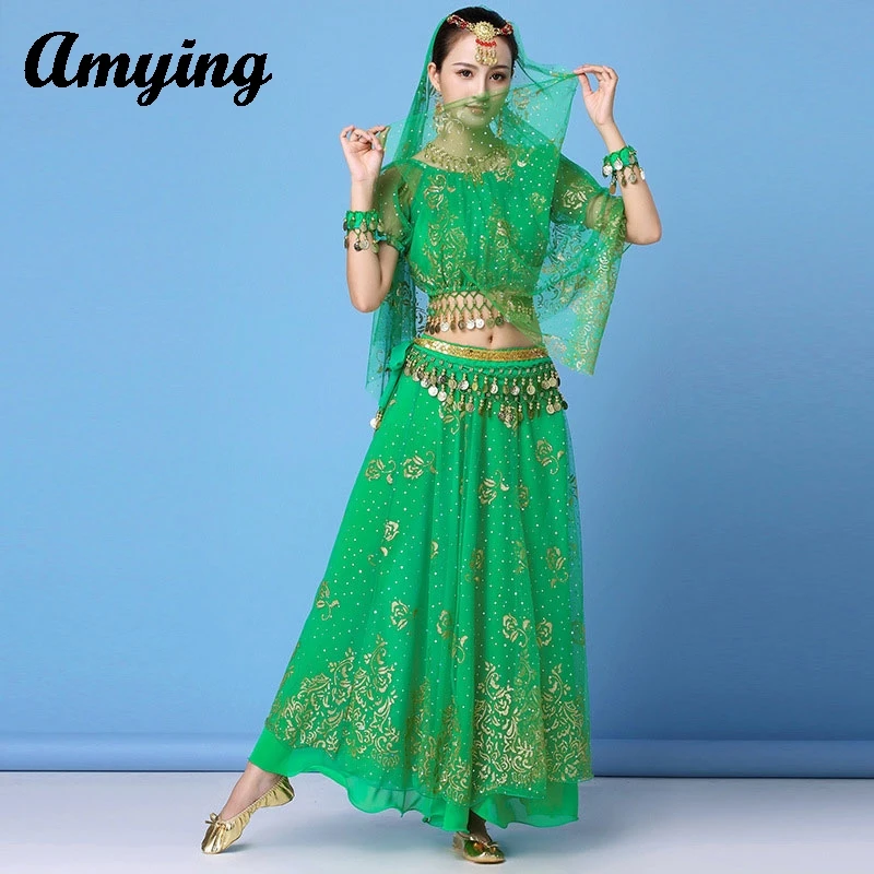 2024 Sexy Adult Indian Dance Set donna danza del ventre Sari abbigliamento danza Performance abbigliamento Costume arabo Set abito Bollywood