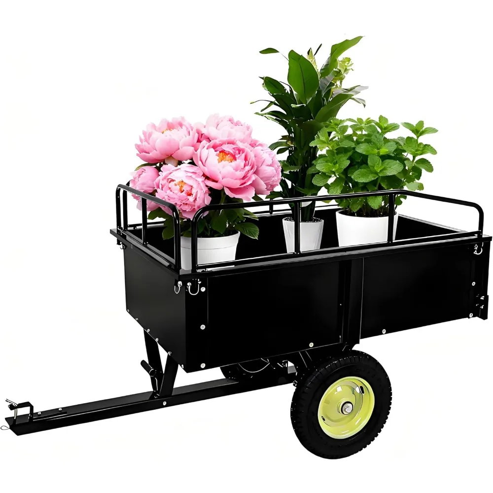 

Садовый прицеп, сверхмощные стальные прицепы для газонокосилок, прицеп для квадроциклов, 750 фунтов, 15 куб. футов. со съемными боками, пневматическая шина