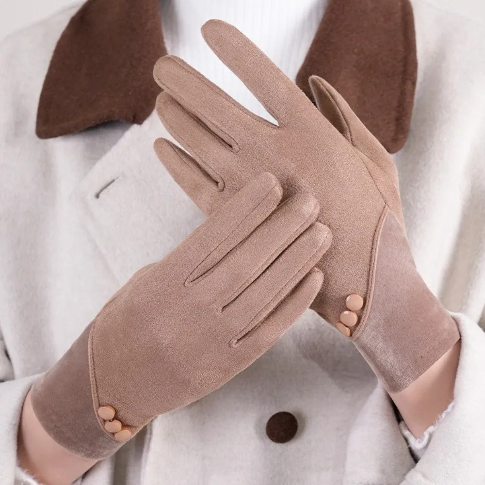 Practical Elegant Winter Thermal Gloves Warm Breathable Touch-Screen Gloves Thick Insulated Windproof Suede Gloves Driving