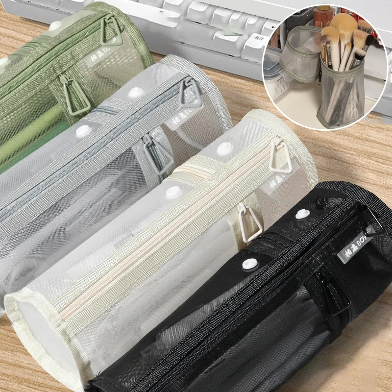 Bolsa de Armazenamento para Pincéis de Maquiagem em Malha, Estojo Portátil para Pincéis, Suporte Simples de Grande Capacidade para Pincéis, Bolsa de Viagem Vertical