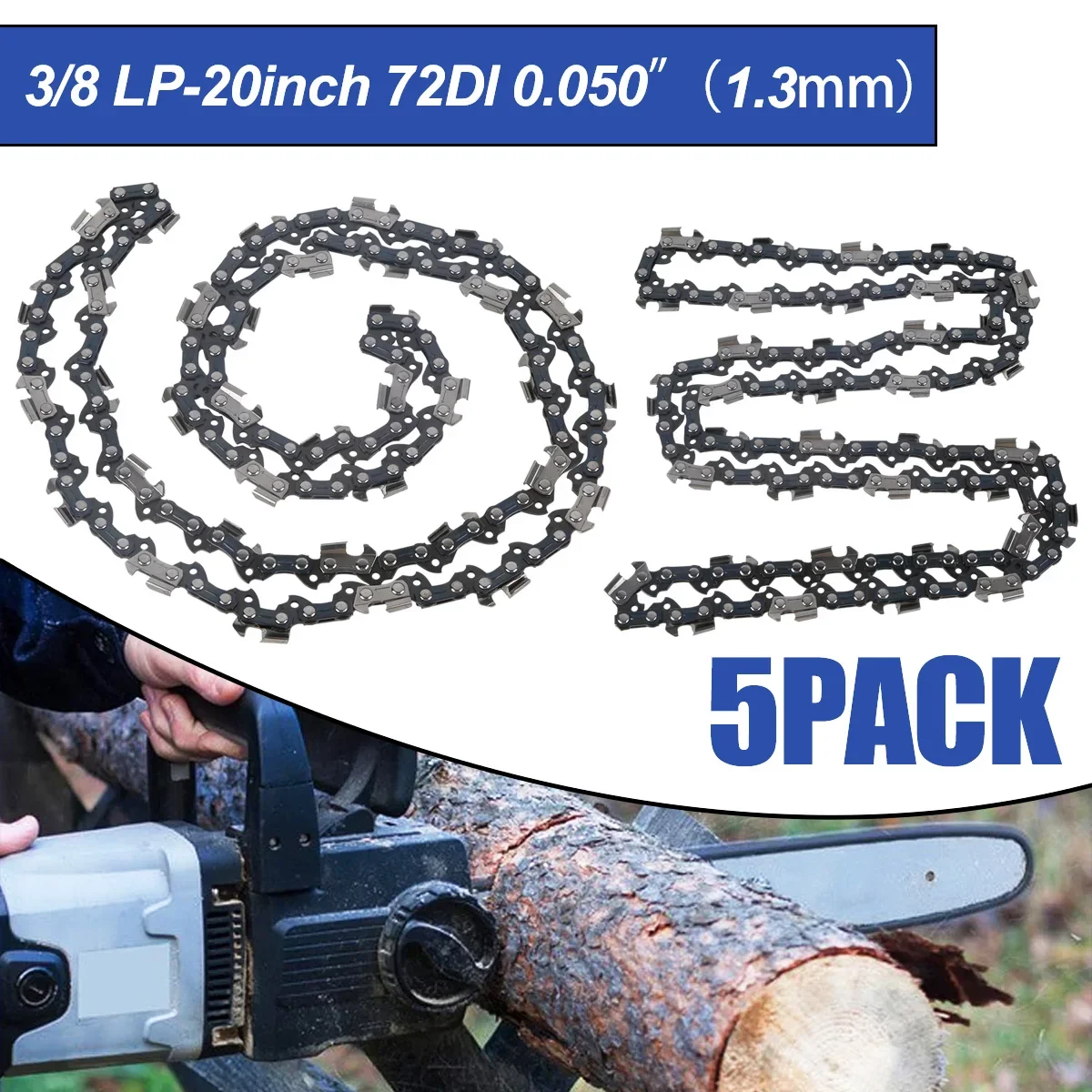 

20 Inch Chainsaw Chain Metal 3/8"LP .050" Gauge 72DL Electric Saw Parts for Garden Lumber Cutting Replacement Hand Tool