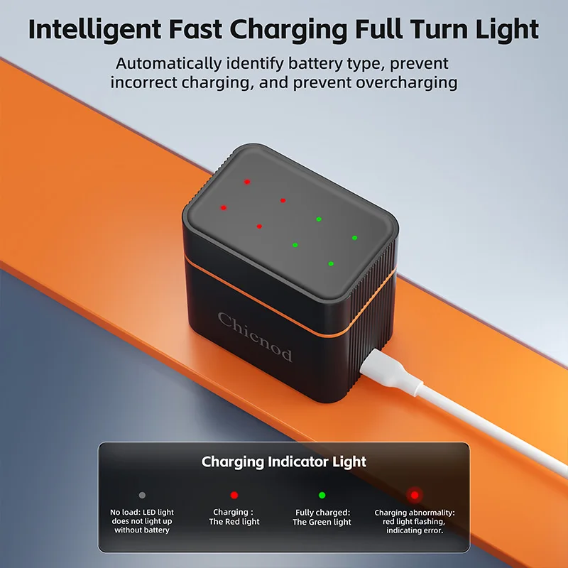 POHMAX 1.5V AA/AAA Lithium Battery Charger 8 Slots Rechargeable Fast Charging Box for 1.5V Batteries with Fast Charging Cable
