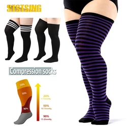 1 Pair Plus Size Womens Thigh High Socks for Thick Thighs- Extra Long Striped Thick Over the Knee Socks- Leg Warmer Boot Socks