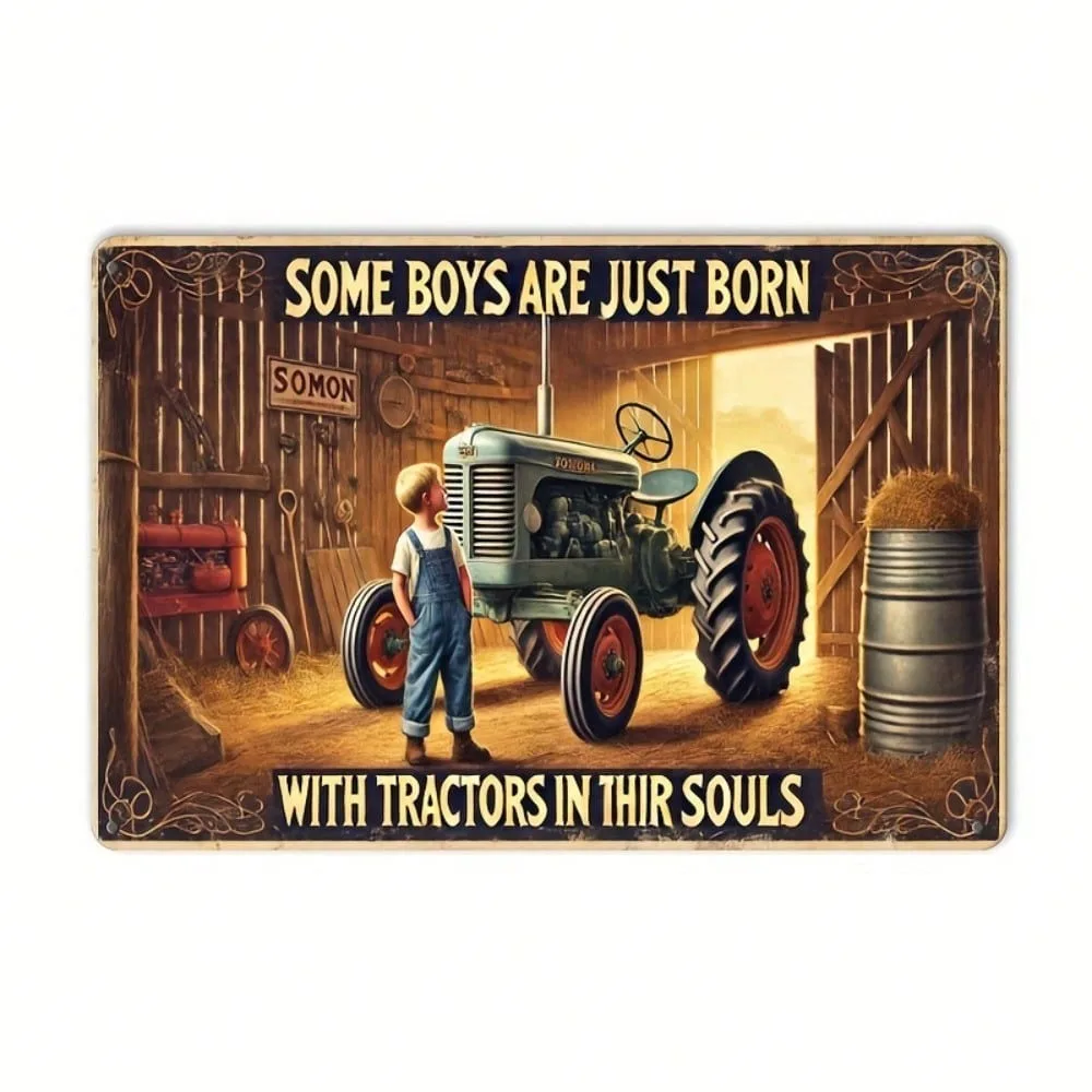 

Vintage Art Deco Farmhouse Metal Wall Decor - Stunning Ramadan & Valentines Decoration 2026, Rustic Tin Sign With Tractor & Barn