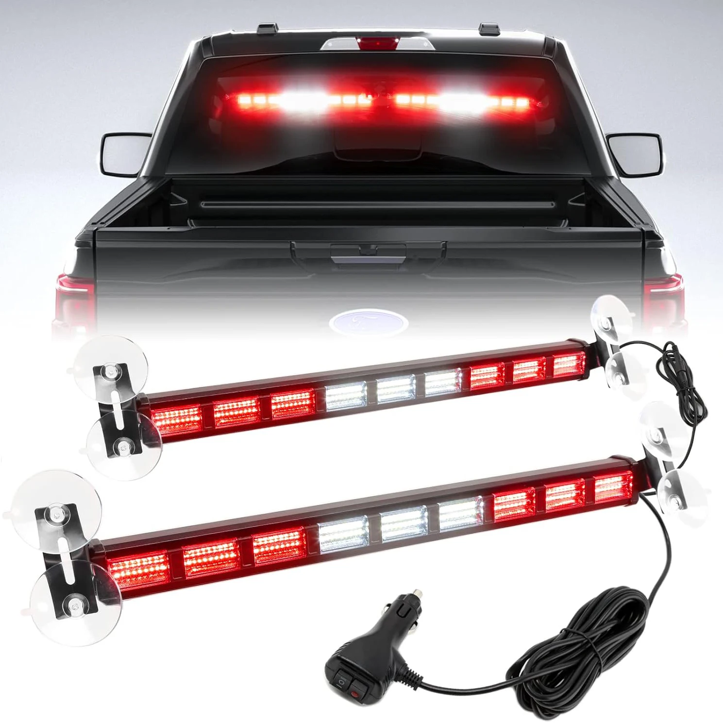 80 LED High Bright Emergency Strobe Flashing Warning Light Bar 26 Modes Switching, Car Plug Powered 12-24V Operating Voltage, T