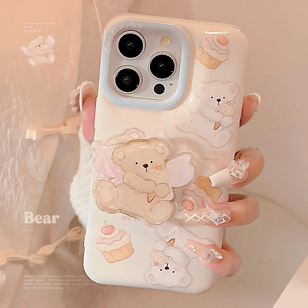 Postres Animal cachorro oso funda de teléfono para iPhone 16 15 14 13 12 11 Pro Max 16 Plus X XR Xsmax Xs fundas Linda funda suave de dibujos animados