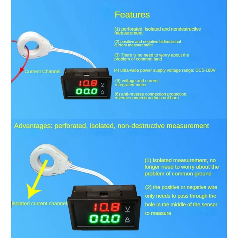 Voltmetro amperometro RISE-Hall DC 0-300V Monitor batteria LED misuratore di tensione di corrente digitale 12V 24V 36V 48V 60V auto