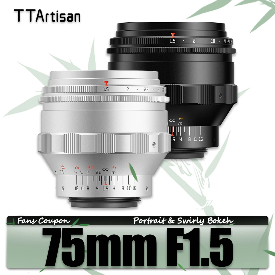 

TTArtisan 75mm F1.5 Full Frame Large Aperture Prime Lens for Swirly Bokeh Humanities Camera Photography with M42-mount 562g