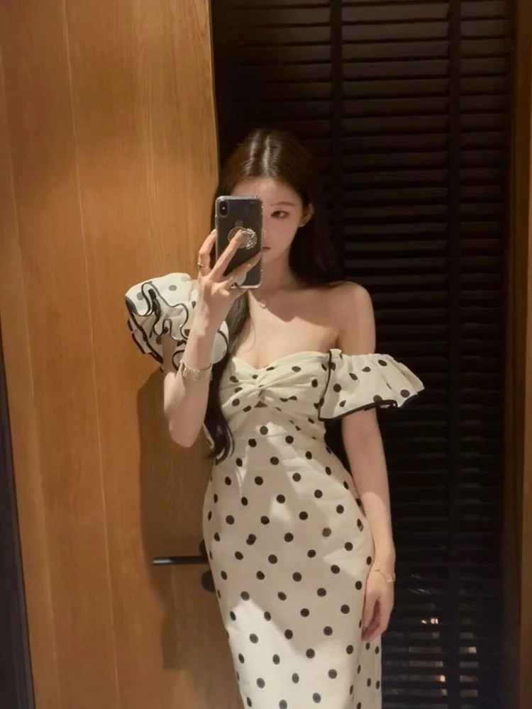 

SYJ Comfortable Vintage Polka Dot Wrap Bodycon Long Dr for plus Size Women Korean Sle High Waist Long Sve Dr