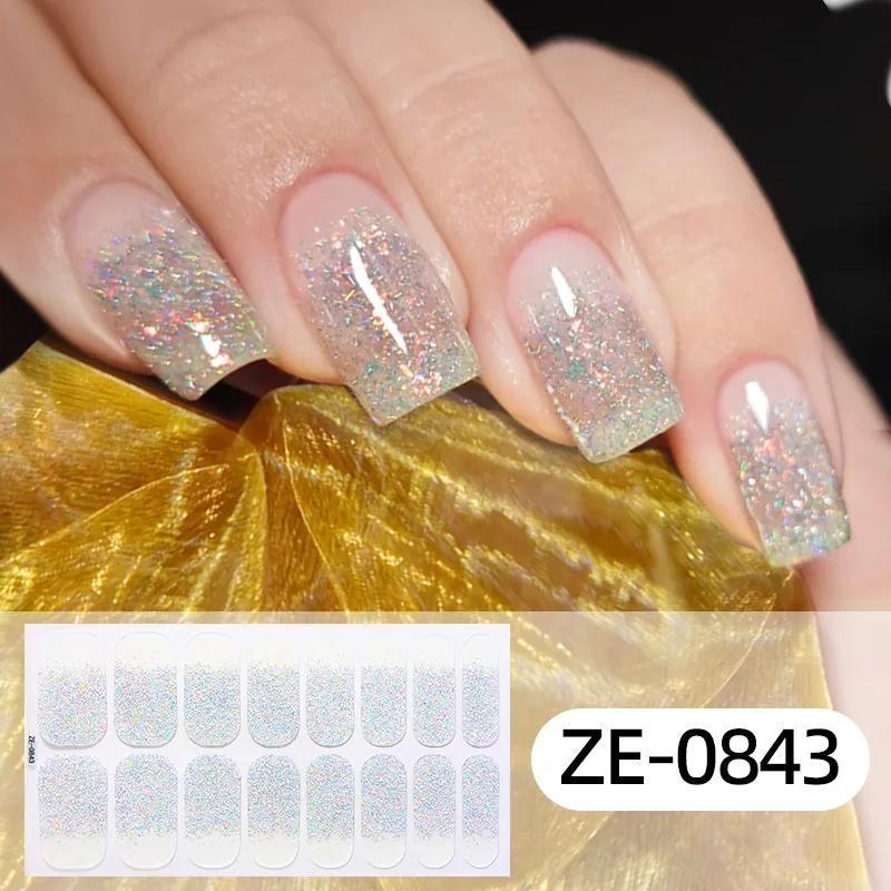 16tips Colorful Shiny Nail Sticker Solid Color Gradient Fine Glitter Full Cover Nail Wraps Decals DIY Nail Art Stickers