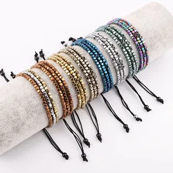 New Design Small Cute Hematite Beads Triple Strand Custom Macrame Bracelet For Women Men Jewelry Gift