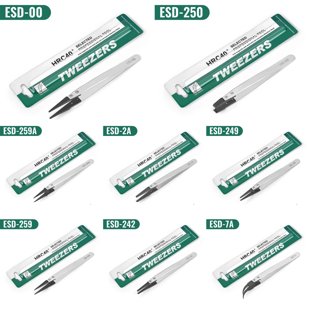 1Pc Anti-Static High Quality ESD Tweezers Replaceable Tweezers Tips Stainless Steel Body Carbon Fiber Conductive Plastic Tweezer