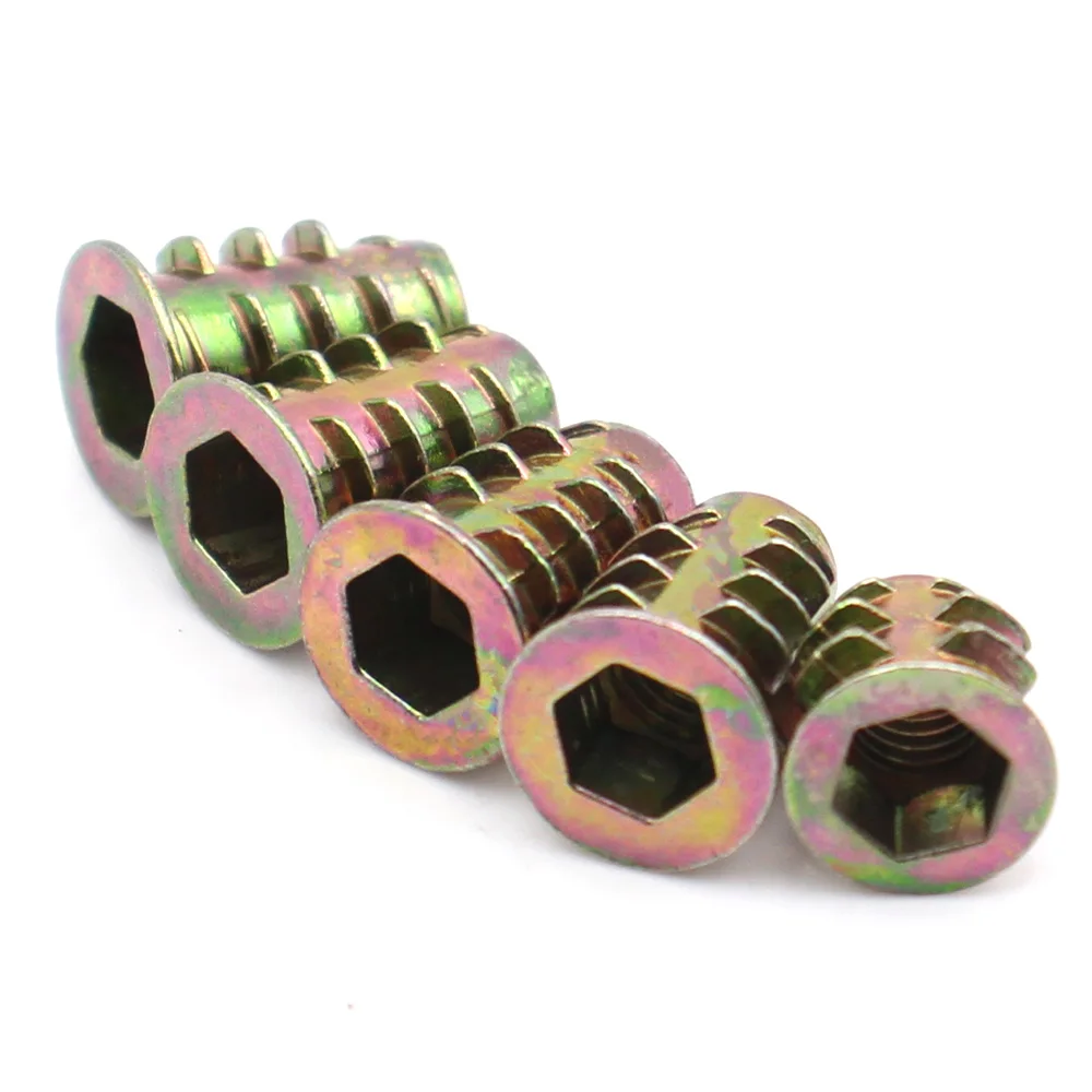 15/25pcs Zinc Alloy Hex Drive Furniture Threaded Insert Nuts Wood Insert Nuts Internal External Thread M4 M5 M6 M8M10