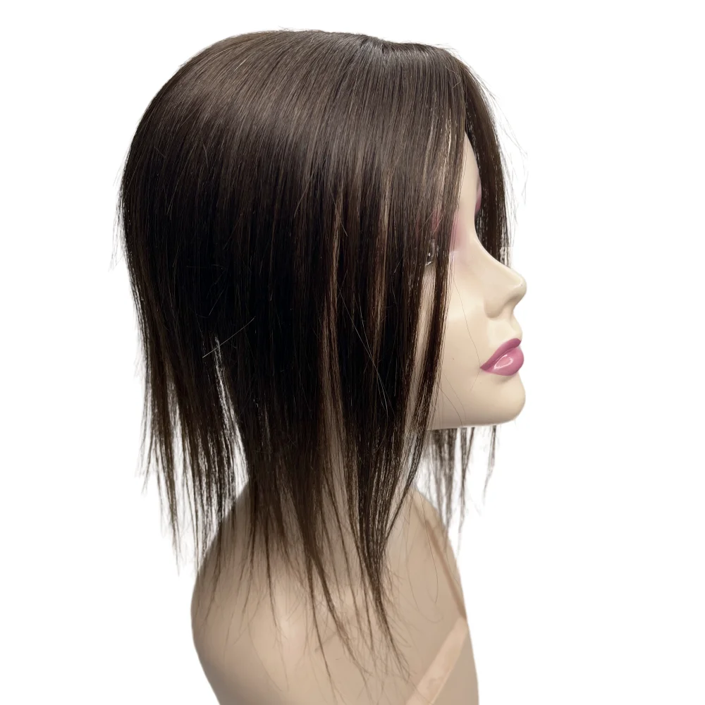 Топпер из человеческих волос для пятен, лысая средняя часть, боковая челка, шелковая основа с частичным шиньоном из человеческих волос 12x13 с выпадом волос