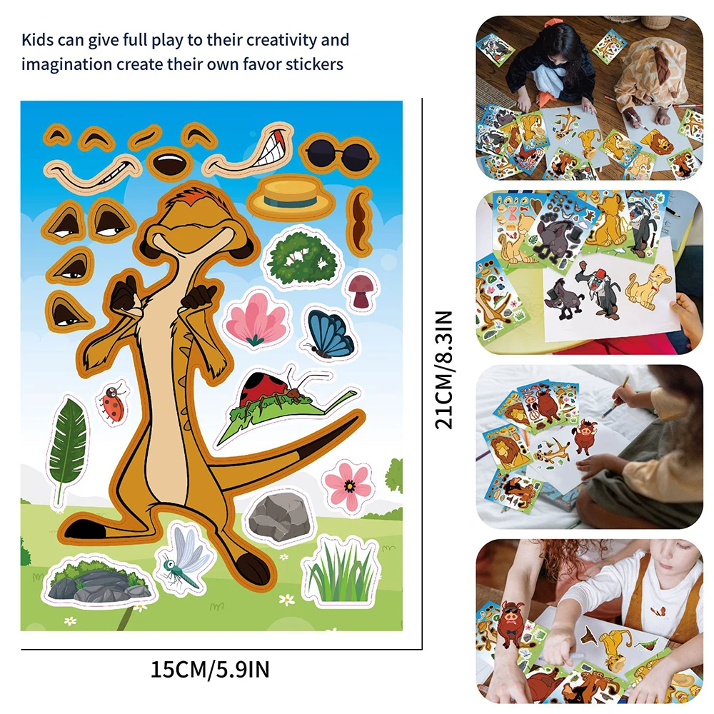 8/16Sheets Make-a-Face Disney The Lion King Children Puzzle Stickers Game Jigsaw For Boys Girls Finny Children Educational Toys