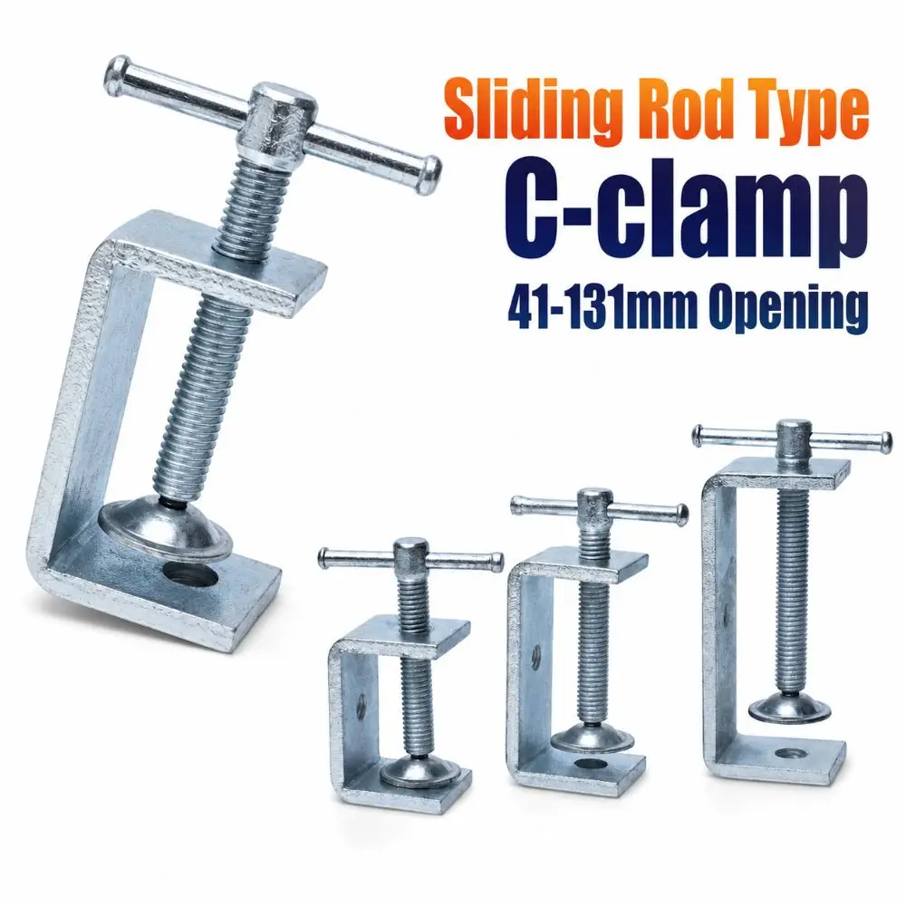 Sliding Rod Type C-clamp Adjustable 41-131mm Opening Square Clamp Sturdy Zinc Plating Fixed Holder Clip Hardware Fasteners
