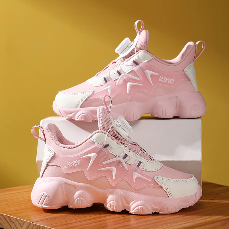 

Детская спортивная обувь, противоскользящая дышащая уличная обувь для мальчиков и девочек, сетчатые повседневные детские кроссовки с вращающейся пряжкой и толстой подошвой