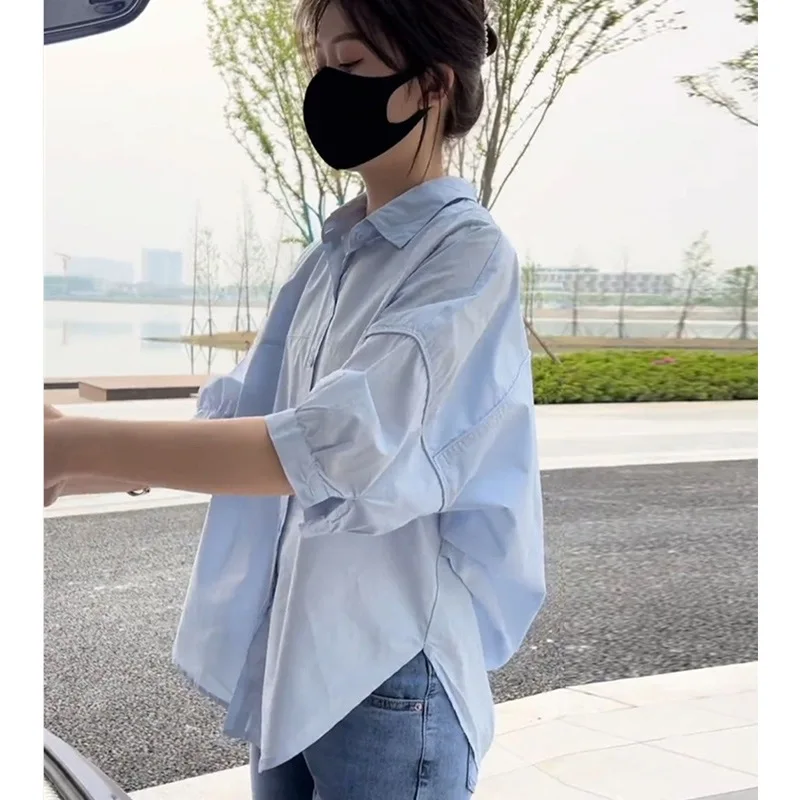 plus Size Casual Short Sleeve Shirt Women's Spring Summer New Style Loose Slimming Versatile Sun Protection Top for Young Women