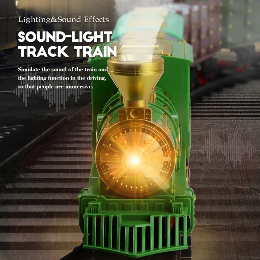 Electric Steam Track para crianças, montagem clássica, trem fumante, luz e som, brinquedo simulação