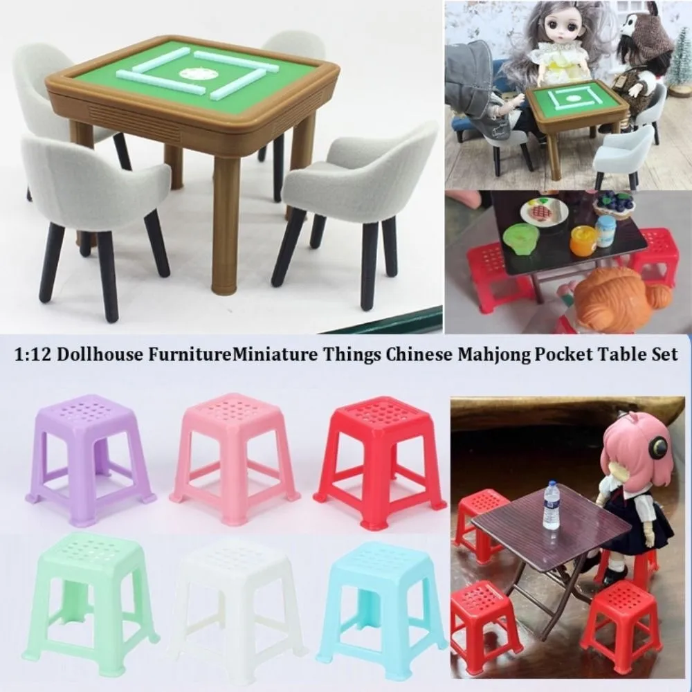Multicolors Chinese Mahjong Pocket Table Set 1:12 PP/PLA Dollhouse Furniture Chairs Play Miniature Things