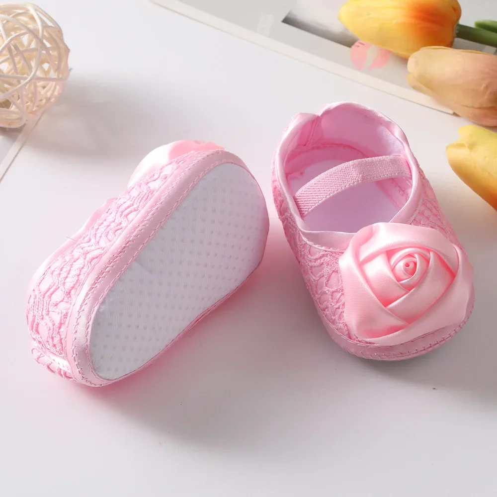 Newborn Baby Shoes Baptism White Bowknot Baby Girl Lace Shoes Headband Set Toddler Prewalker Cute Baby Soft Shoes for 0-18M Kids