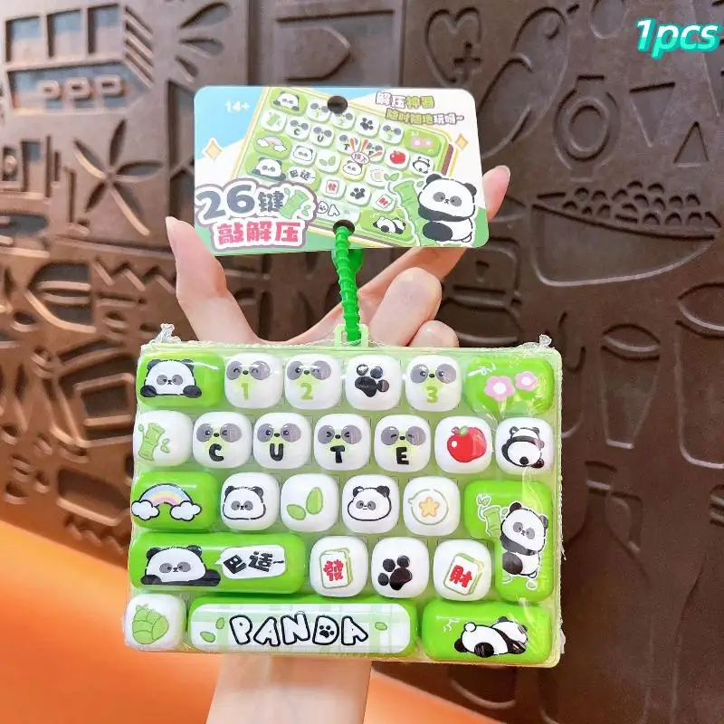 Cute Green Panda 26 Key Fidget Keyboard Stress Relieving Pendant Small Toy for Students After Class Relaxing