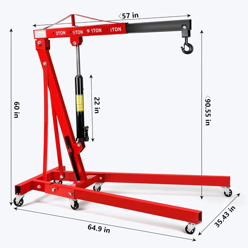 Engine Hoist, 2 Ton (4000lbs) Heavy Duty Folding Hydraulic Engine Crane Hoist, Lifting Cranes