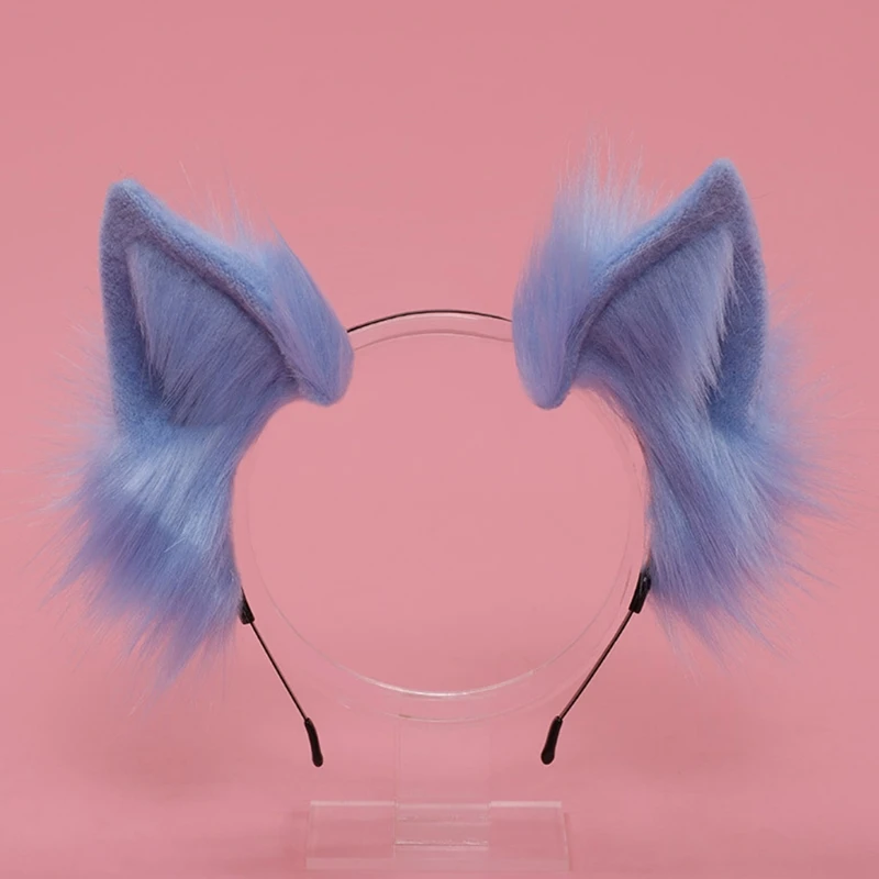 for Cat Faux Fur Ears Headband Solid Color Plush Cosplay Animal Hair Hoop