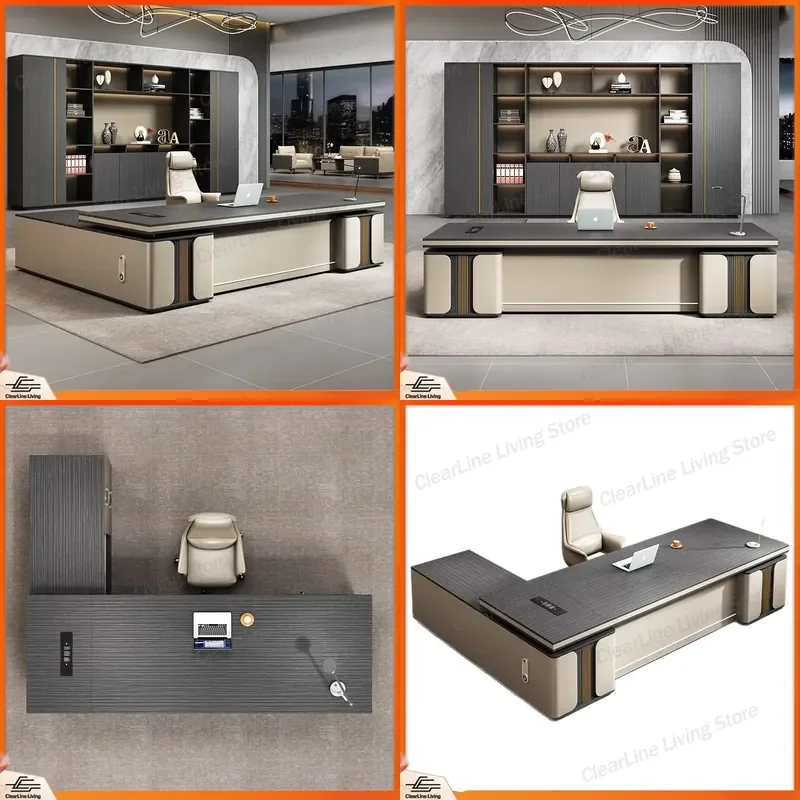 Light Luxury Boss Desk Office Table and Chair Set High End Manager Supervisor President Large Executive Desk Office Furniture