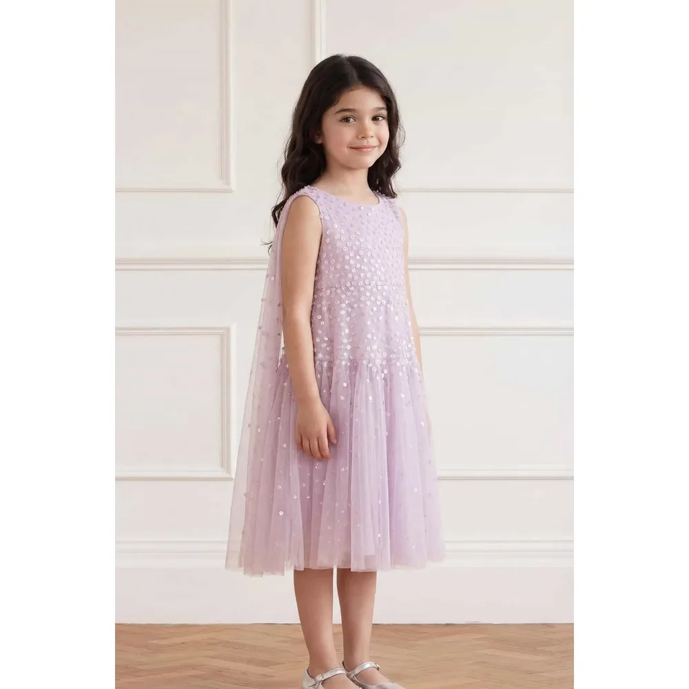 Vestido de niña de las flores personalizado con lentejuelas y fruncido para boda 2026, vestido de gala midi de tul para fiesta de cumpleaños, primera comunión, vestidos para niñas