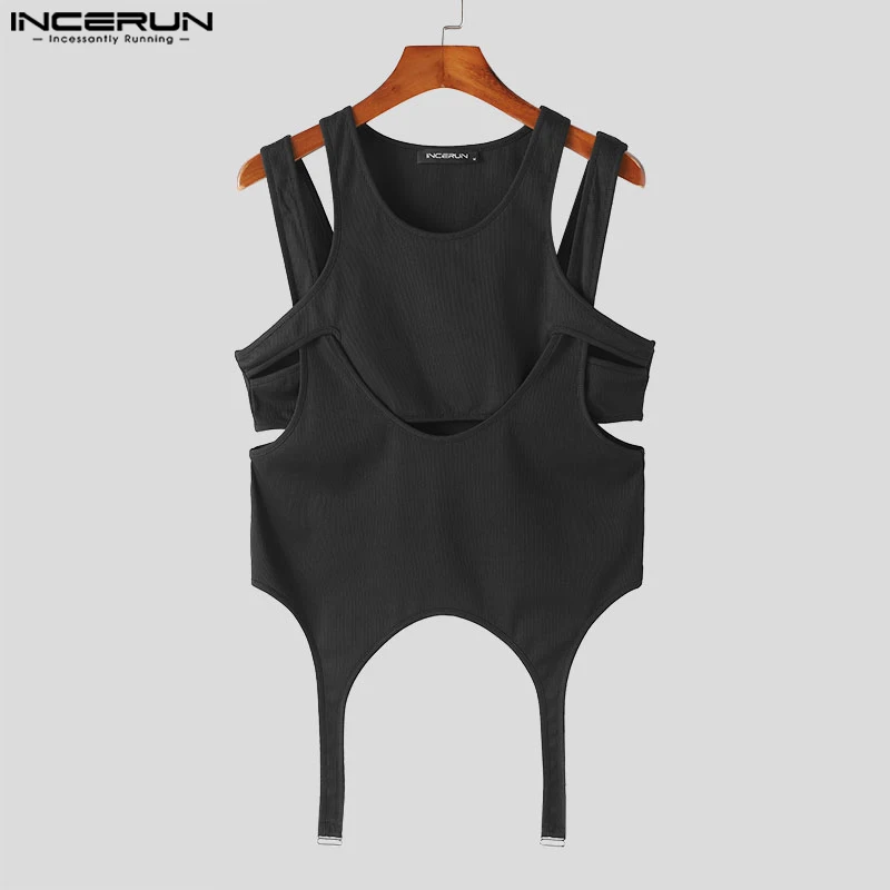 Men Irregular Tank Tops Solid O-neck Sleeveless Hollow Out Male Vests Streetwear Summer 2024 Casual Men Clothing S-5XL INCERUN