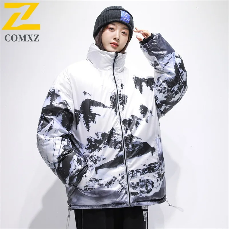 COMXZ White Duck Down Jacket Gradient Color Trendy Thick Warm Skiing Puffer Jacket Snowy Windproof Winter Jacket Men's Clothing