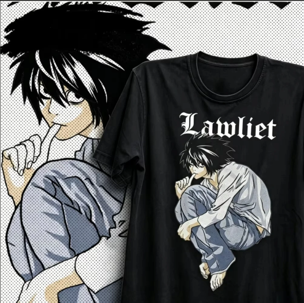 Heißer Verkauf Anime Death Note L Lawliet Gothic-Schriftzug Grafik T-Shirt Y2K Unisex Mode Lässige Streetwear Übergroßes Baumwoll-T-Shirt – Detail 3