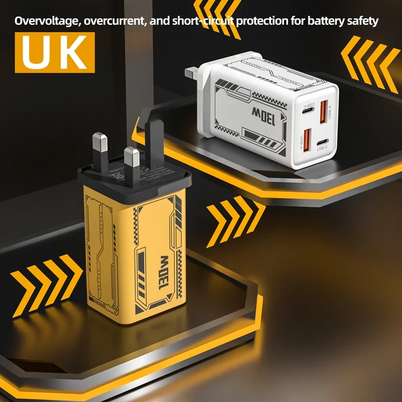 샤오미 130W 초고속 충전기 4포트 타입C PD 고속 충전 USB 3.0 휴대폰 충전 어댑터 EU/US/UK 플러그 (아이폰, 화웨이용)