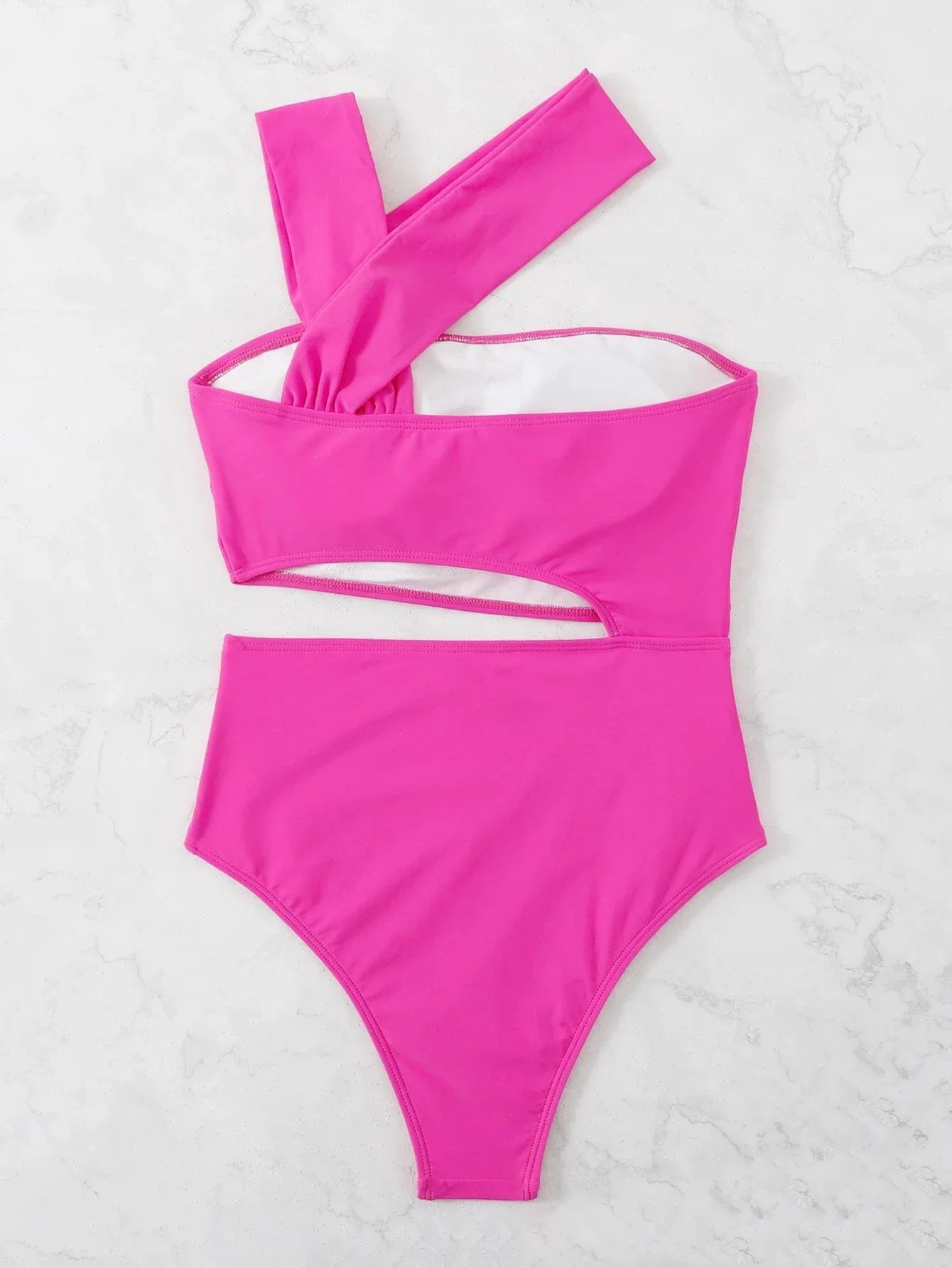 Vrouwen Effen Kleur Een Stuk Badpak Asymmetrische Halslijn Badmode Uitgehold Bodysuit Sexy Badpak Dames Strandkleding