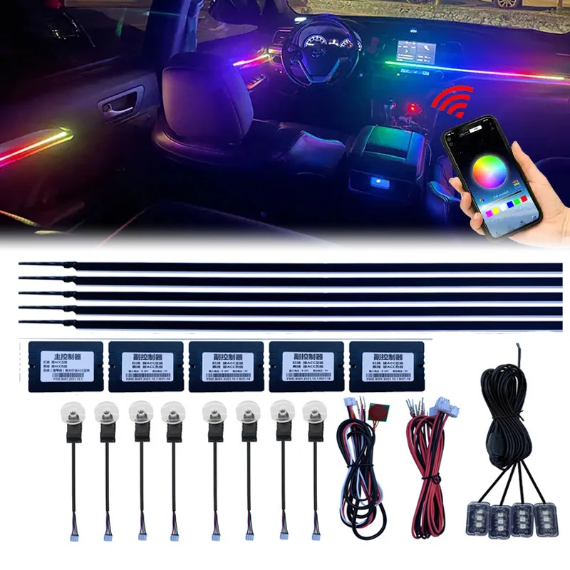 

Universal App Control Decorative Lamp 18 In 1 Symphony Led Car Ambient Decoration Atmosphere Light Interior Acrylic Strip Light