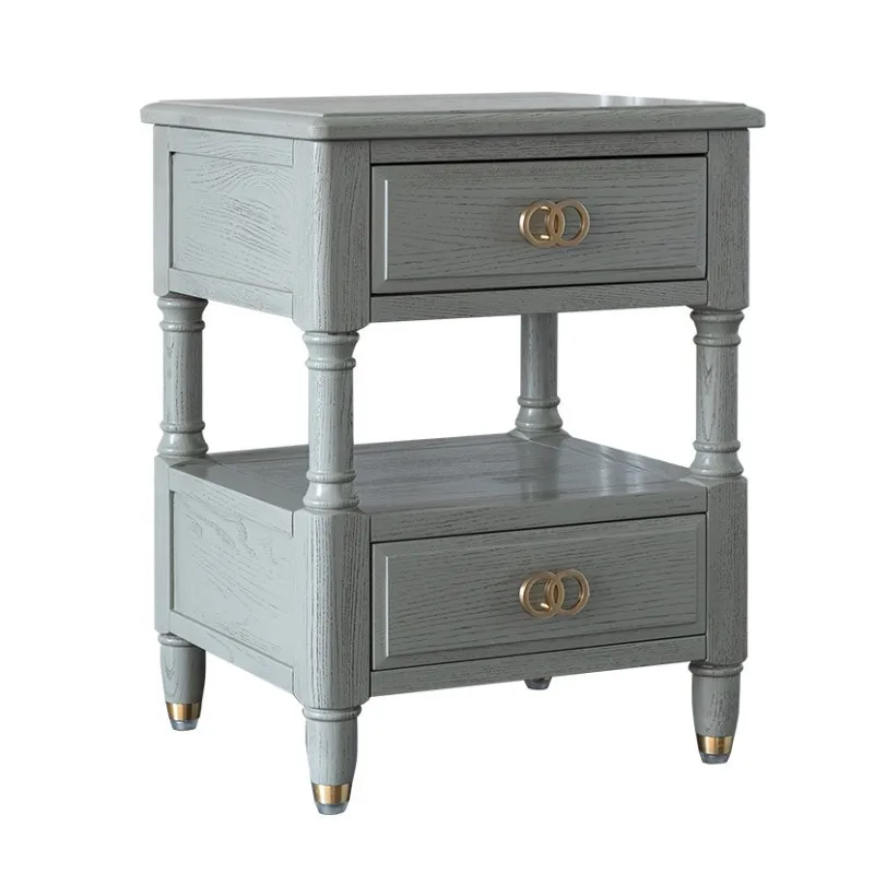 

American light luxury solid wood bedside table, bedside table, storage cabinet, desk lamp cabinet, double drawer corner
