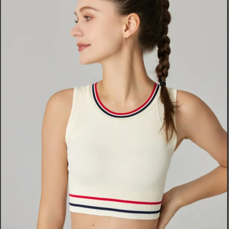 

MAQVOB Top Quality EU US Size Top Quality Running Yoga Race Back Antibacterial Breathable Sports Striped Bra for Women
