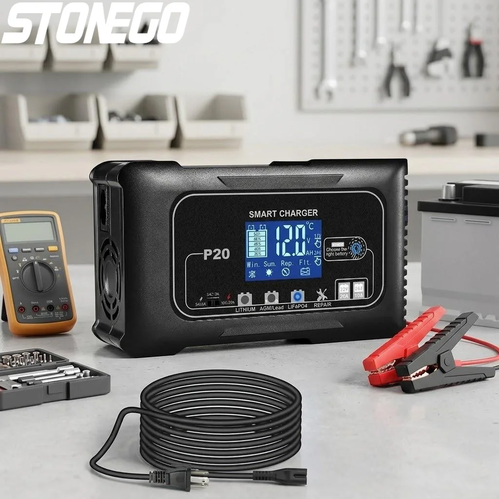 

12V 24V Battery Charger 20A LCD Display Pulse Repair for ATV Motorcycle Lead Acid AGM Gel Lithium Batteries