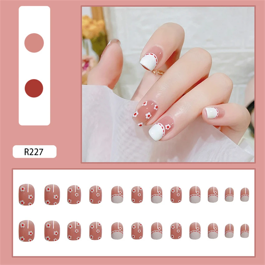 Falso unhas acrílicas, dupla cor, gradiente, adesivo, acrílico, removível, cobertura completa, feito à mão, nail art, 24 pcs/set