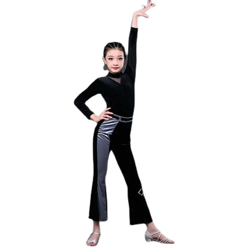 2024 novas roupas de dança latina infantil, roupas de prática de dança latina infantil, roupas latinas outono/inverno conjunto