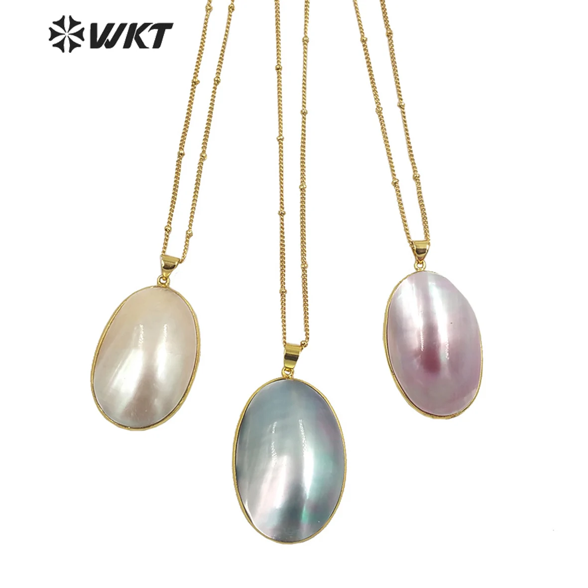 WT-JN229 WKT 2023 hot sale cute style mabe shell necklace women wedding chain Elegant oval shape necklace girl necklace ins