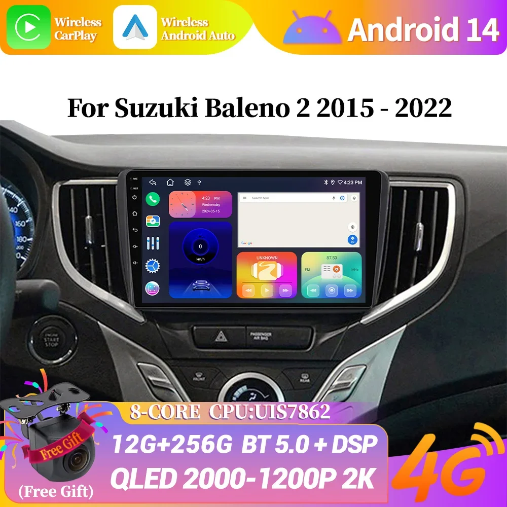 

Android 14 Car Radio Multimedia Navigation For Suzuki Baleno 2 2015-2022 Wireless Bluetooth Carplay Stereo Screen WIFI 2DIN